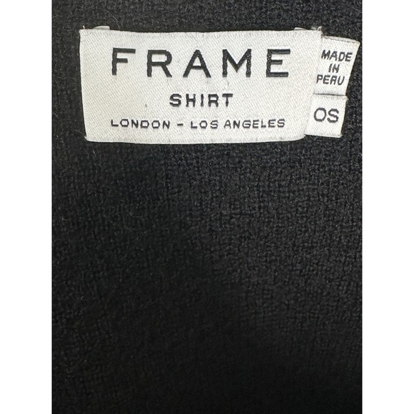 FRAME Baby Alpaca Poncho Block Striped Fringe Black Bone Hooded Cape Cozy Knit - Picture 6 of 10